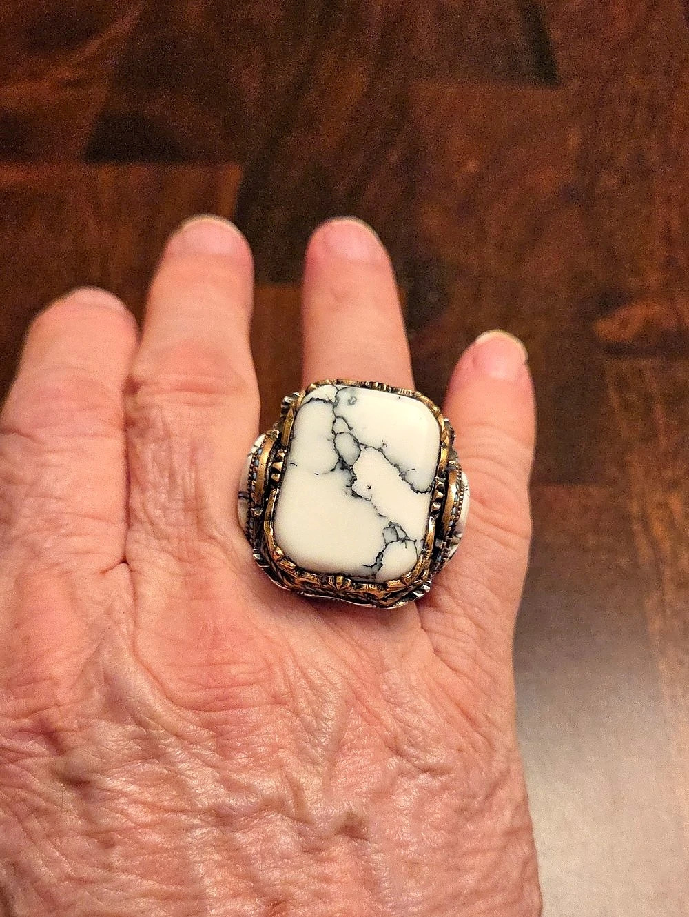 White Turquoise Rectangular Stone Ring - Picture 5 of 8